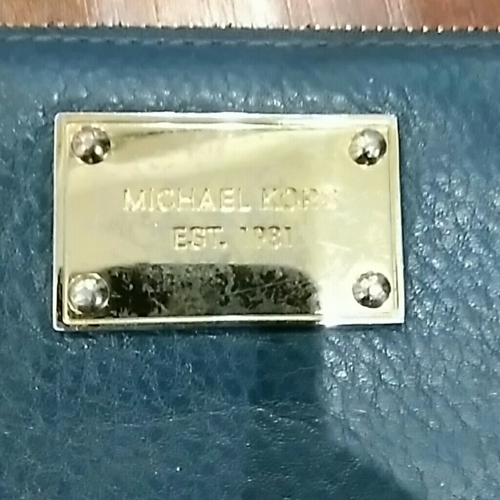 Michael Kors Teal Leather Wallet with Gold Plate